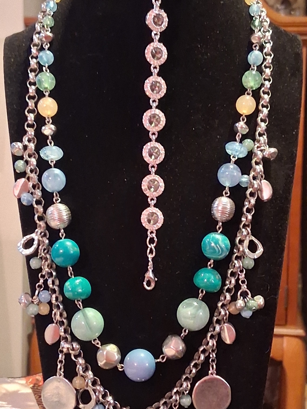 Silvertone Necklace and Rhinestone Bracelet Set Women Jewelry